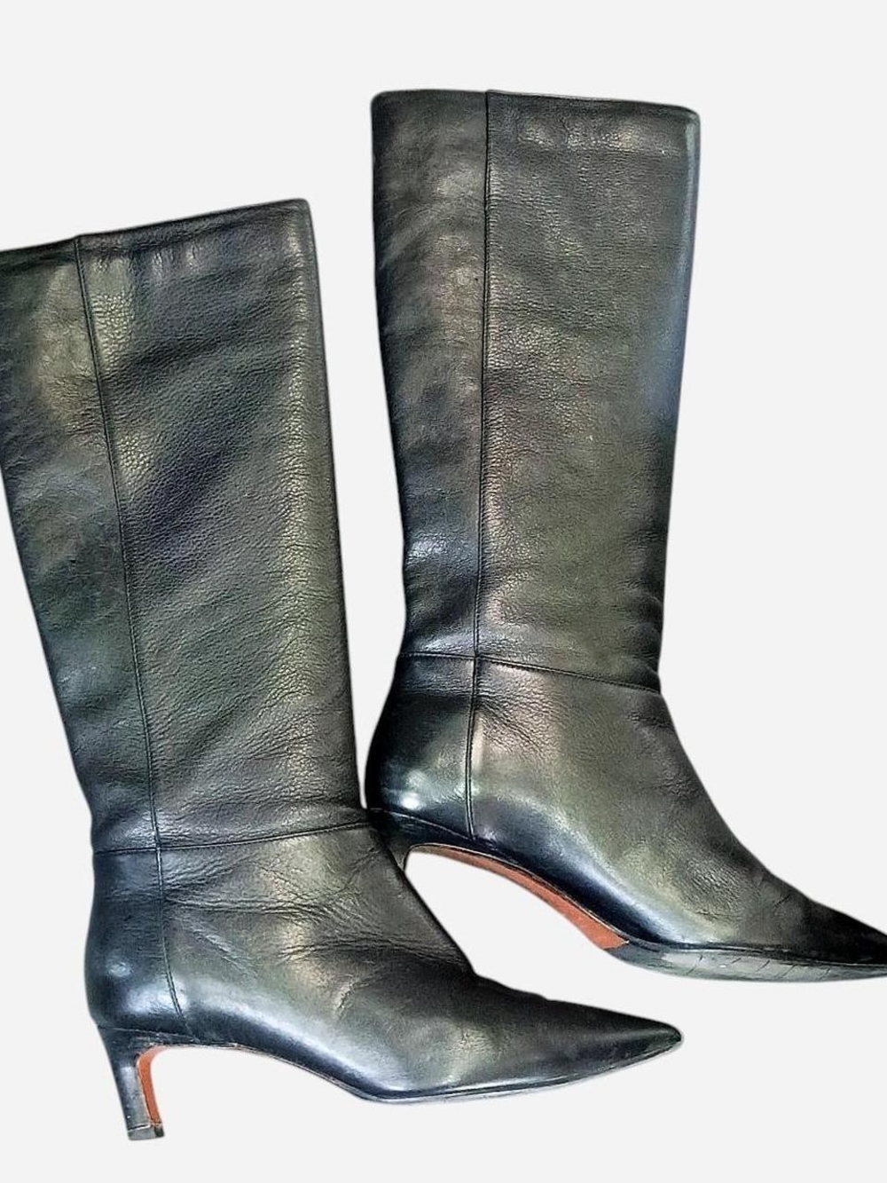 Aquatalia Black Leather Knee-High Pointed-Toe Boots